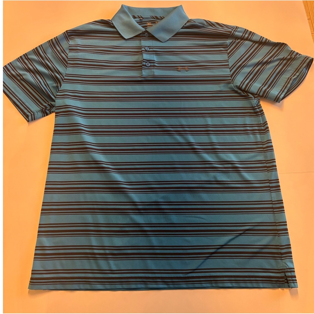 Under Armour Polo Mens XL Blue Striped HeatGear Loose Fit‎ Short Sleeve 1253479